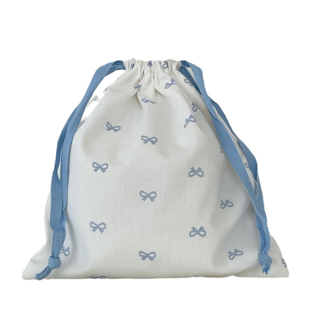 Sweet Bow Print Women's Storage Bag Cute College Girls Canvas Drawstring Bags Simple Female Portable Travel Makeup Case Handbags