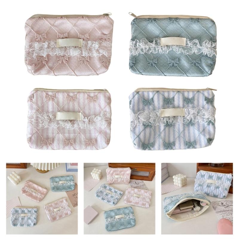 Elegant Floral Lace Trimmed Wallet Small Storage Bag Polyester Stylish Lightweight Carryall For Coin Accessories