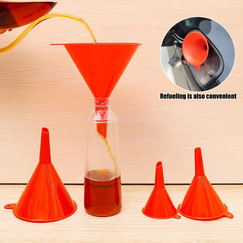 4/8pcs Red Plastic Funnel Set for Car Gasoline Engine Oiling Funnel Auto Home Kitchen Function Plastic Funnel Home Lab
