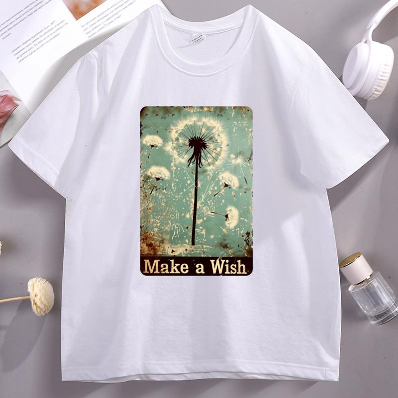 

Vintage Dandelion Make A Wish T Shirt Unisex Women Casual Cotton Short Sleeve Round Neck Tshirts High Quality Oversized Clothes 4XL