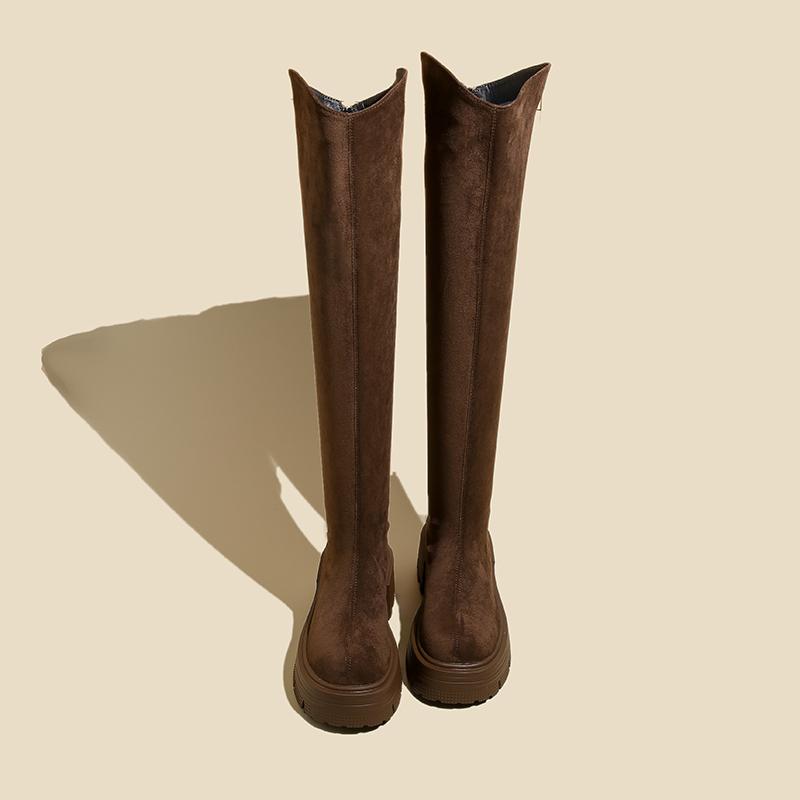 

мода Винтаж Зимние женские сапоги выше колена Модные молнии сзади Толстые каблуки Длинные сапоги Женские сапоги Largas 35 коричневый