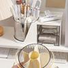 360° Rotating Desktop Pen And Makeup Brush Holder With Convenient Drawer Cosmetic Storage Box Large-Capacity Office Supplies