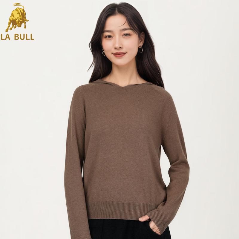 

LA BULL Women s Hooded Loose Wool Knit Pullover Sweater M