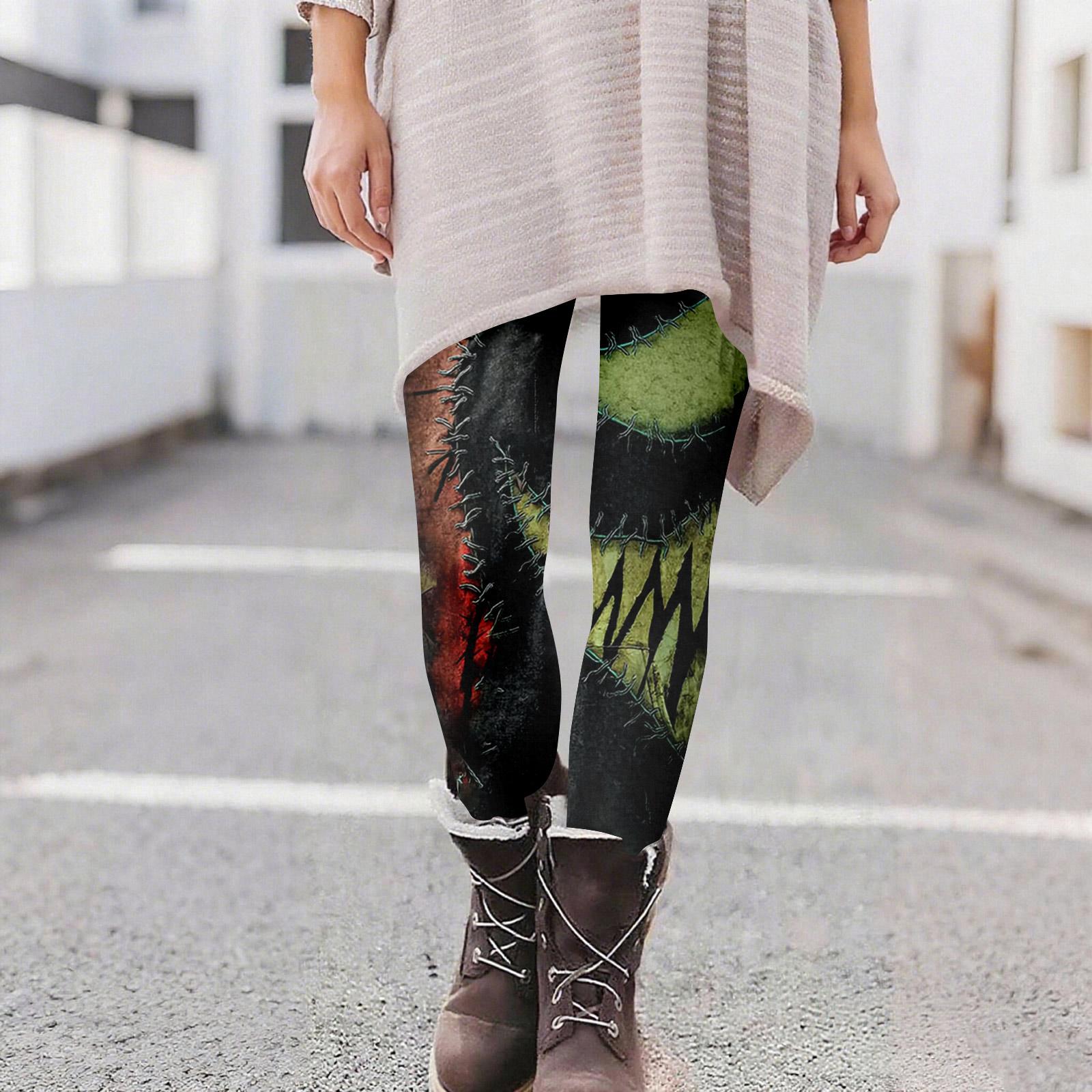 

Женские повседневные модные уличные брюки для йоги с принтом на Хэллоуин, облегающие эластичные укороченные брюки XL