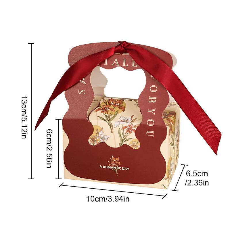 10Pcs Packaging Bags Handheld Souvenir Boxes Wedding Candy Box Portable Silk Ribbon Foldable Paper Birthday