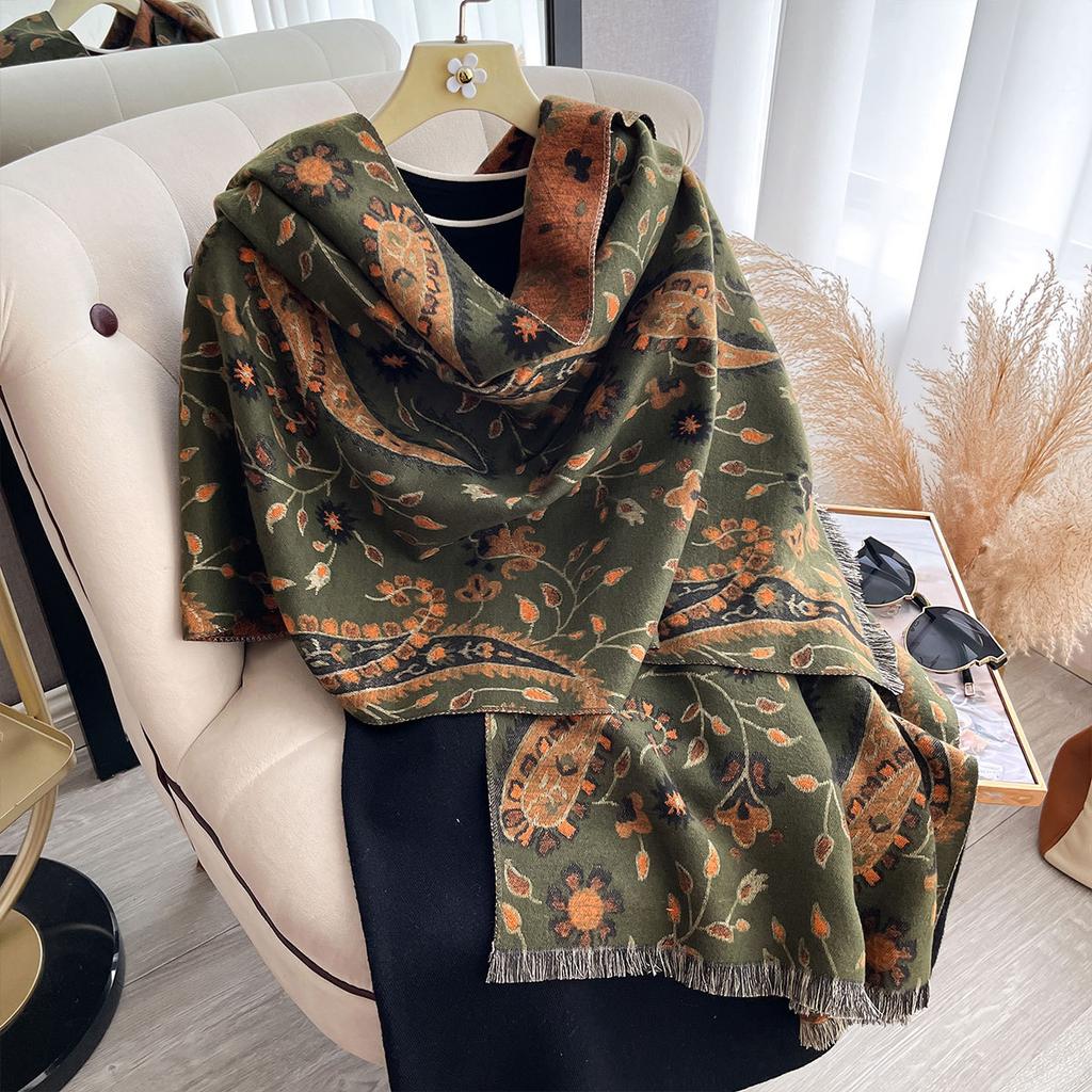 Retro Scarf Cashew Flower Temperament Versatile Shawl Ethnic Style Jacquard Outer Cloak Scarf Cold Women