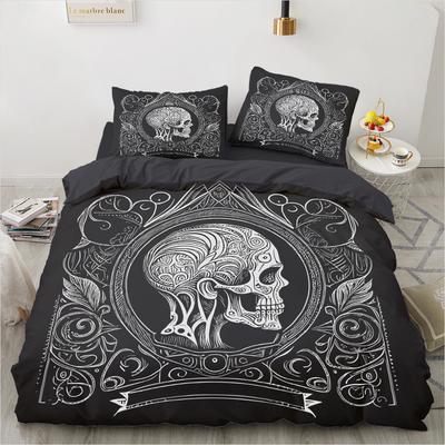 Juego de Ropa de Cama Calavera Individual 140x200cm - Funda de Edredón Barroca Vintage Halloween 2/3 Piezas, Cubierta de Colcha de Esqueleto de Lujo, Juego de Cama Gótico