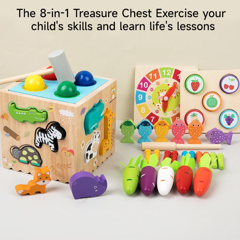 Boîte de permanence Montessori 8 en 1 en bois en forme de carotte, puzzle cognitif, jouet d'association pour enfants, jeu d'association, jouet sensoriel d'apprentissage précoce