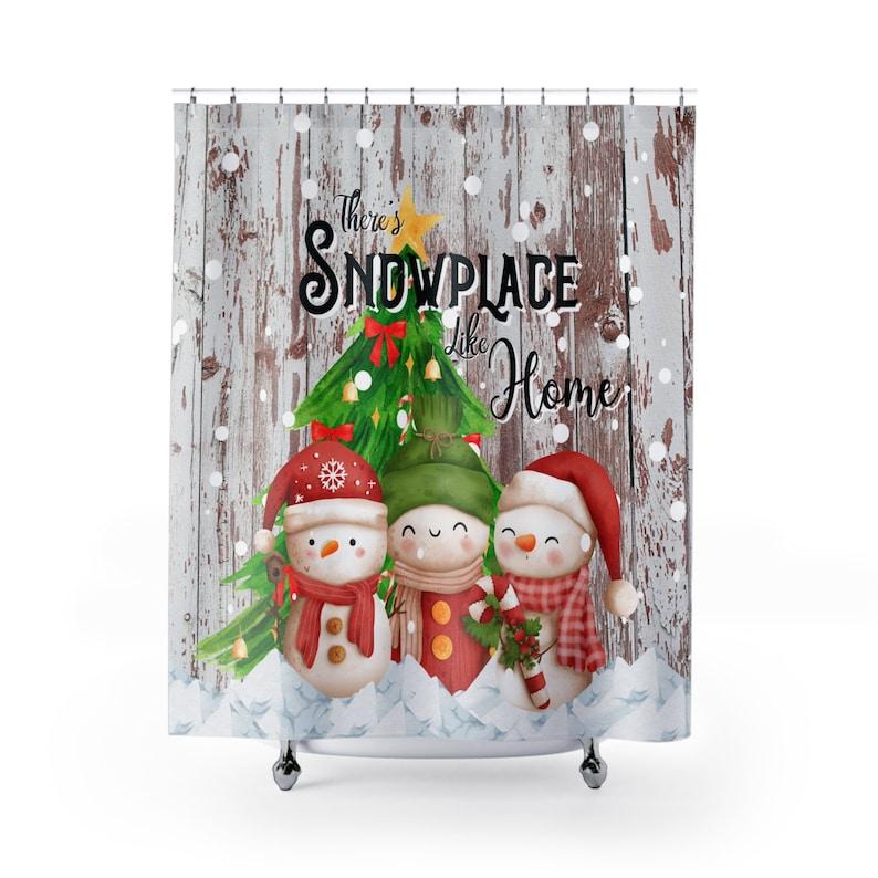 

Christmas Theme Snowman Shower Curtain Set, Festive Holiday Bathroom Decor With Winter Snowflake Design And Waterproof Fabric W60H190(CM)-1 Pcs