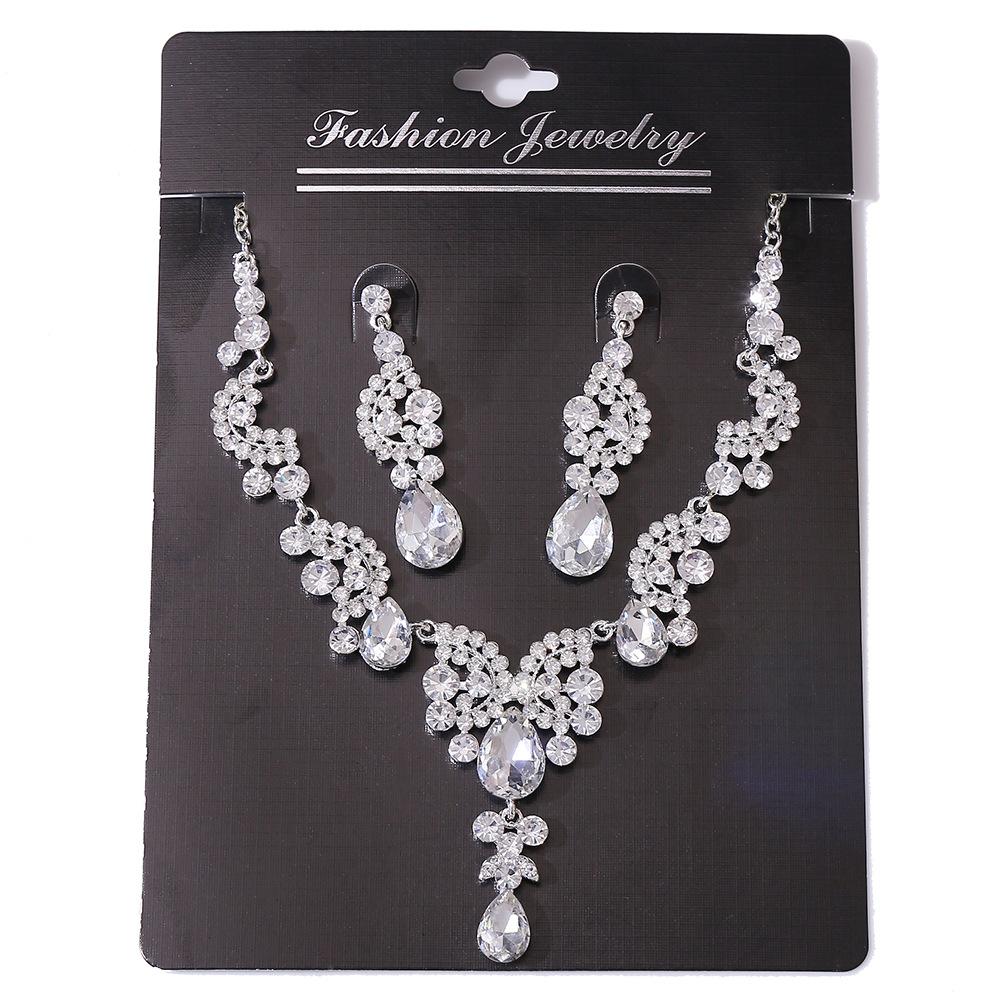 Light Luxury Crystal Gemstone Necklace and Earrings Set, Dress Bridal Two-piece Set, Female Accessories