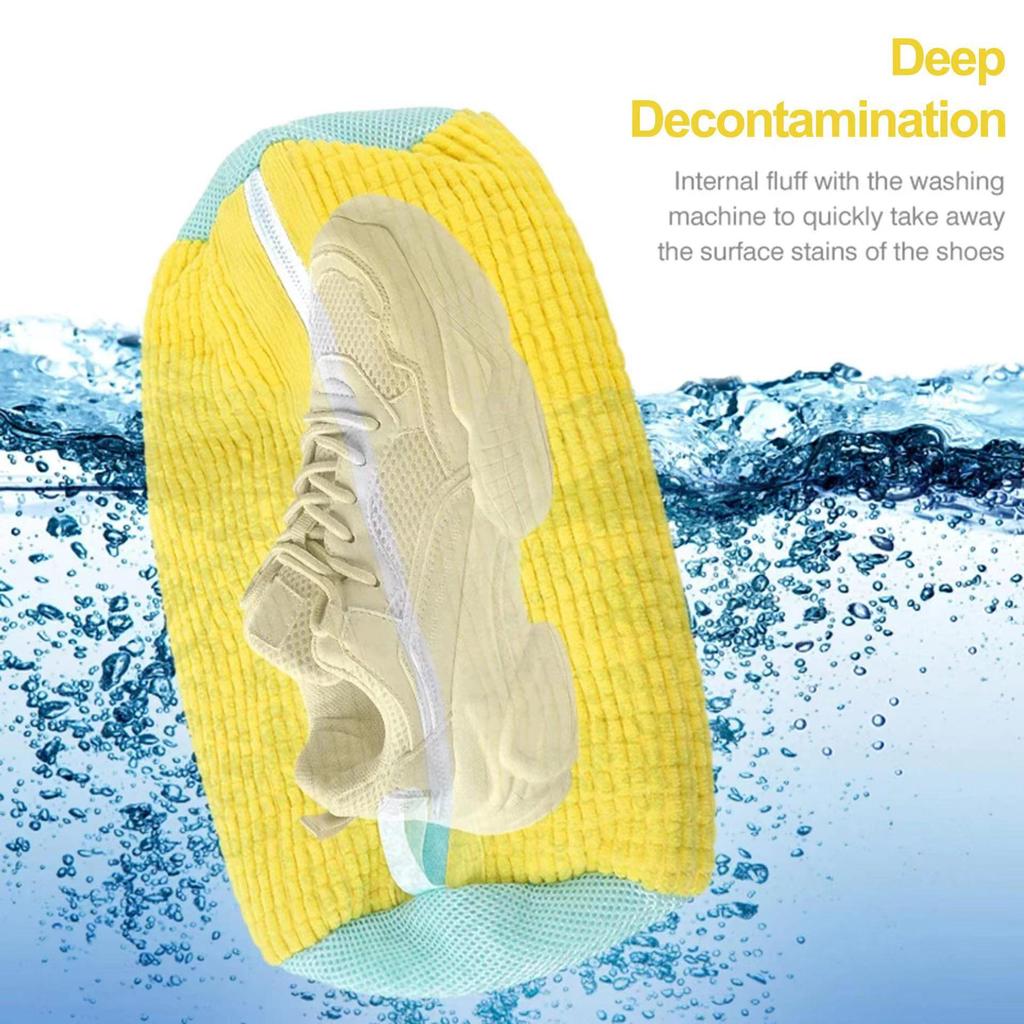 Chenille Shoe Washing Bag with Yellow Zipper - Durable, Multi-Functional, Anti-Deformation Storage for Washing Machines