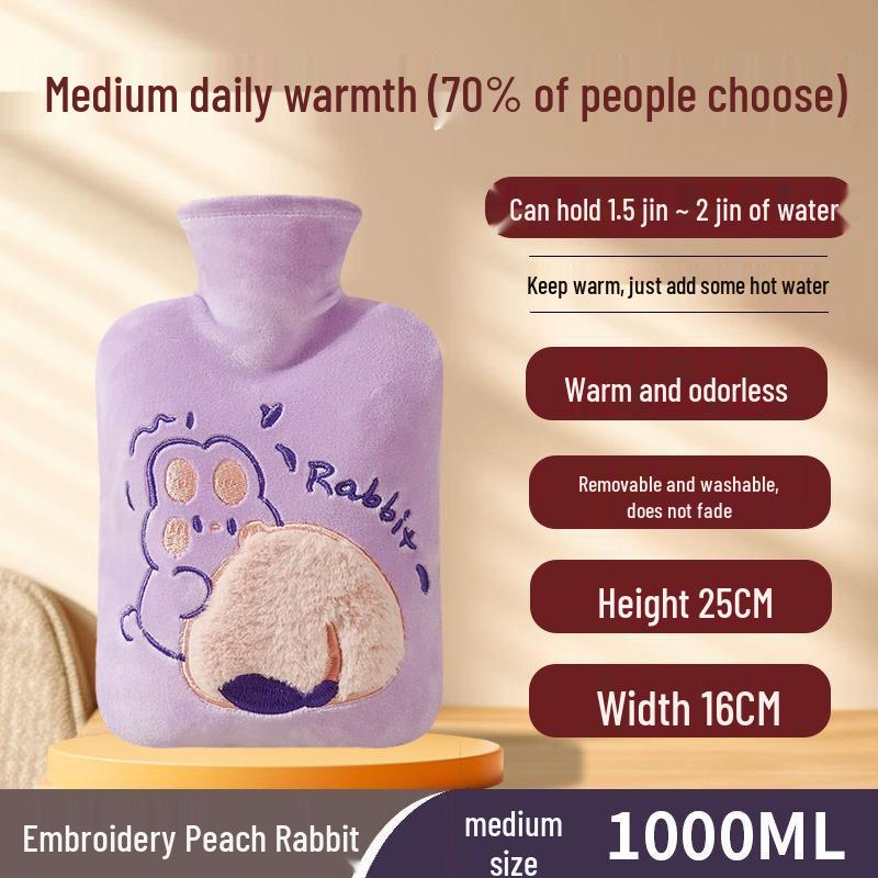 Explosion-Proof Hot Water Bottle with Cute Plush Cover - Ideal for Abdomen and Bed Warmth