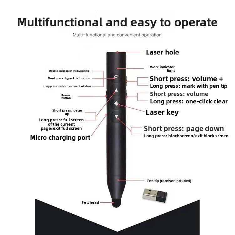 TB-1008 Rechargeable USB-Charging Infrared Support Page Turning PPT Flip Pen Classroom Multimedia Touch Screen Electronic Stylus