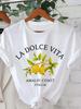 Casual 90s Amalfi Coast Lemon Print Short Sleeve Printed T Shirt Clothing Women's T-Shirt Clothing Women's Top Tee