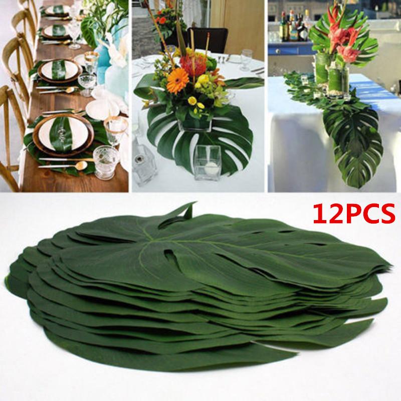 12 peças Folhas de Palmeira Tropical Arte Folha Artificial Decoração Decoração de Casamento Folha de Planta Verde Selva Havaiano Luau Decoração de Festa em Casa