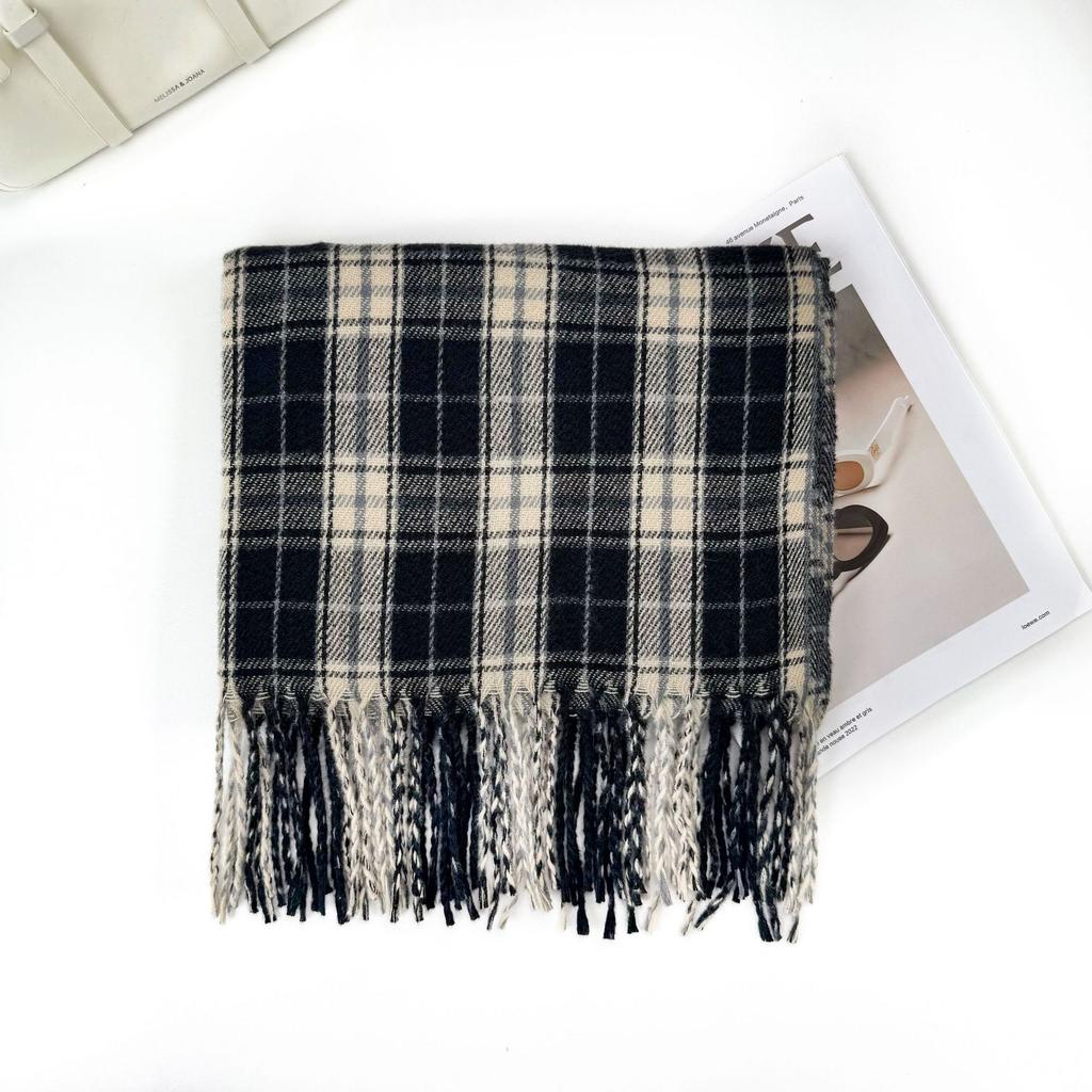 1116 New Korean plaid scarf women's winter senior sense versatile warm scarf student couple shawl dual-purpose