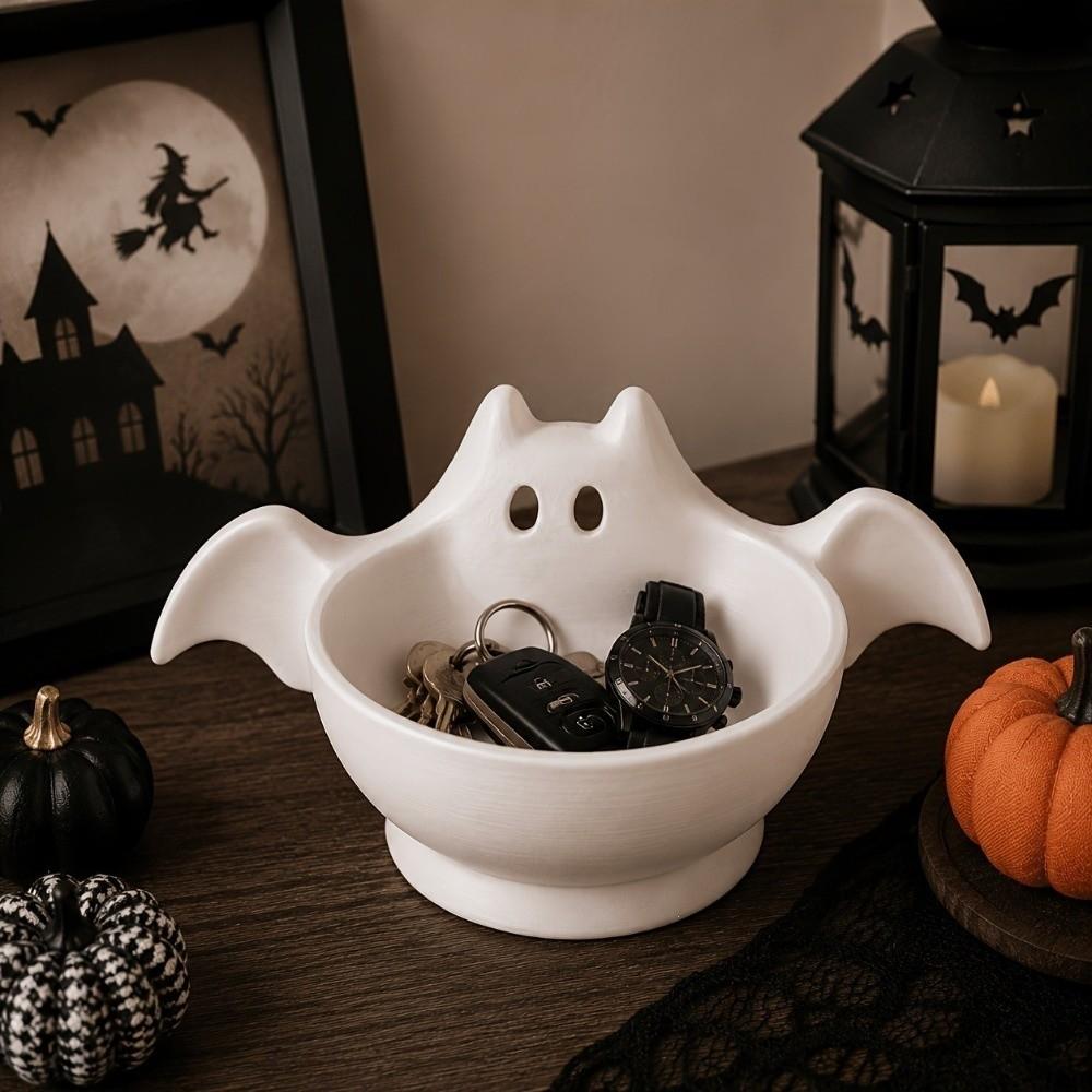 Cute Ghost Bat Desktop Decor Tray 3D Printed Halloween Snack Bowl Party Decoration