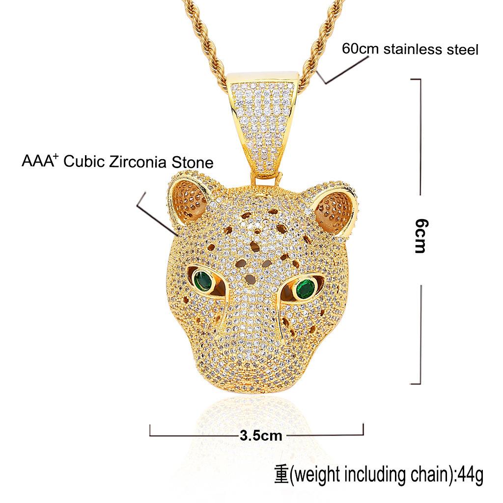BES Bling Bling Micro-inlaid 5A Zircon Animal Pendant Leopard Head Pendant for Necklace Accessories Men Women