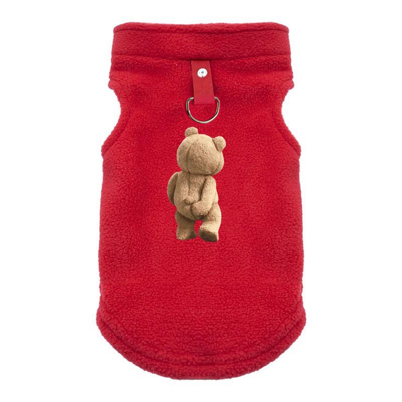

Плотная теплая одежда для домашних животных, свитер для щенков на осень и зиму, флисовое пальто с принтом медведя и тягой, товары для животных, костюм для собак XL красный