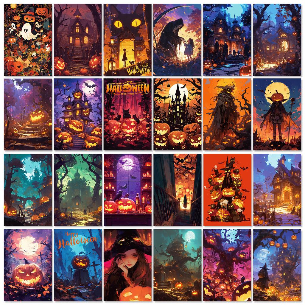 Halloween card new horror skull pumpkin wall decoration card color aesthetics decorative wall painting
