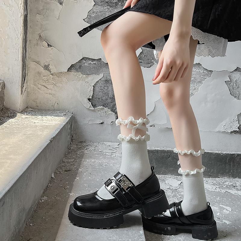 Lace Lolita Medium Tube Socks Actress Silk Splicing Long Tube Lace Cute Student Socks