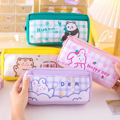 Estojo de lápis com padrão de desenho animado, bolsa para caneta, durável, suave, com zíper, bolsa de armazenamento de papelaria para estudantes, escola