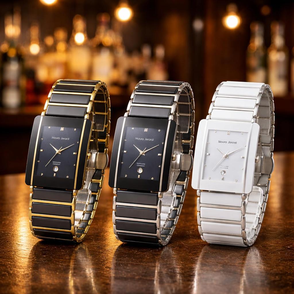 Roestvrij Staal Keramiek Luxe Saffier 1 Natuurlijke Diamant [Mauro Gerardi] Herenhorloge, & Armband, MJ3080-2