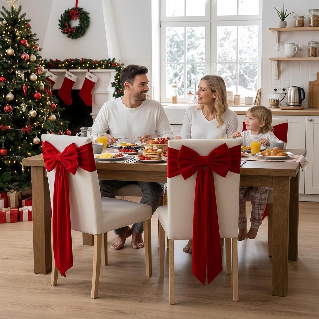 Chair Sashes 11.8x29 Inch Chair Ribbon Sash Red Christmas Tree Topper Bow For Dining Holiday Party Wedding Wreath Banquet Indoor