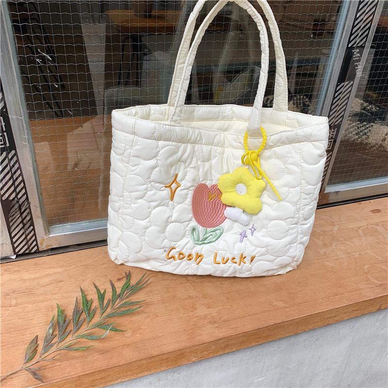 Trendy Polyester Tote Bag With Cute Embroidery Ideal For Daily Use And School
