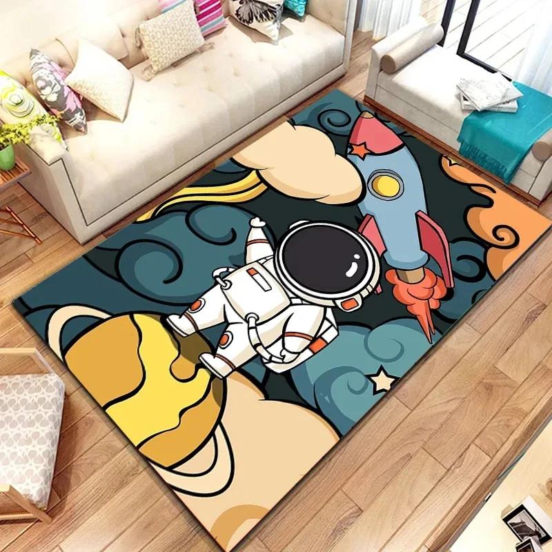 Kreskówkowy Astronaut Kosmiczny Dywan Planeta Kosmonauta Podróż w Kosmosie Nadruk Dywanik dla Chłopca Dziewczynki Sypialnia Salon Wewnątrz Mała Mata Podłogowa