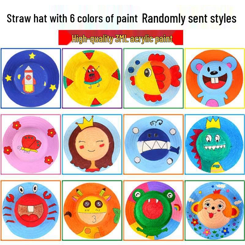 Child's DIY Painted Straw Hat Kit - Creative Art & Coloring for Kindergarten