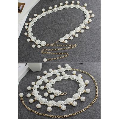 Spliced Pearl Women Belt Elegant Versatile Elastic Waist Design  Beading