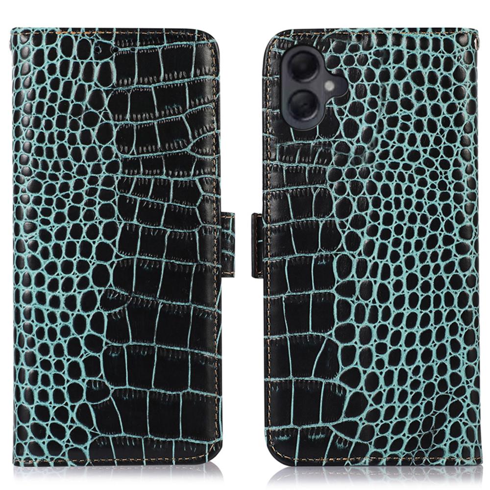 For Samsung Galaxy A07 Case Crocodile Texture Genuine Cow Leather Phone Wallet Cover