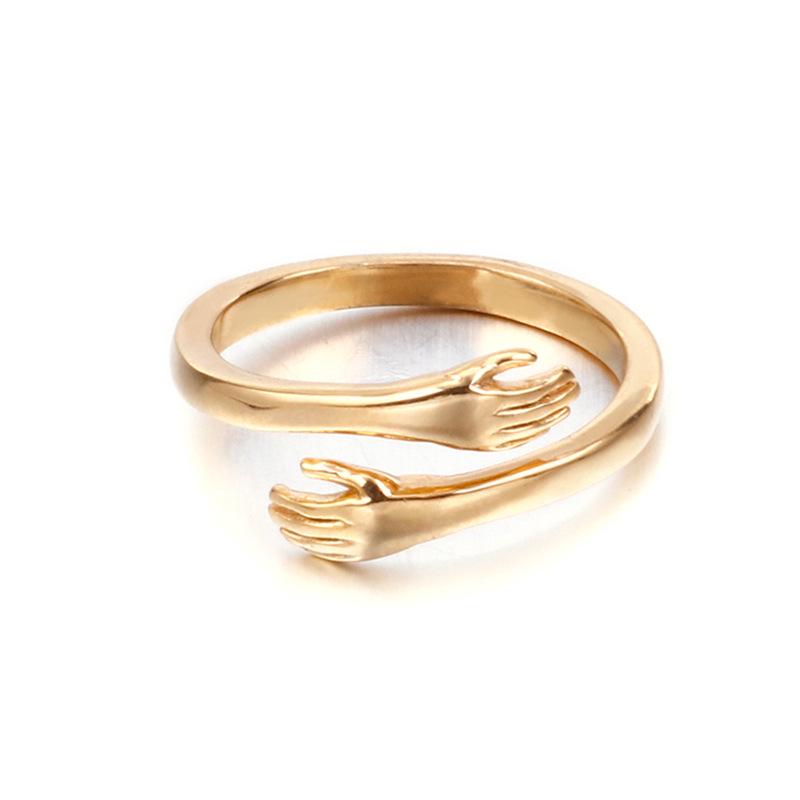 Korean Style Embrace Couple Rings - Open Hands Design.