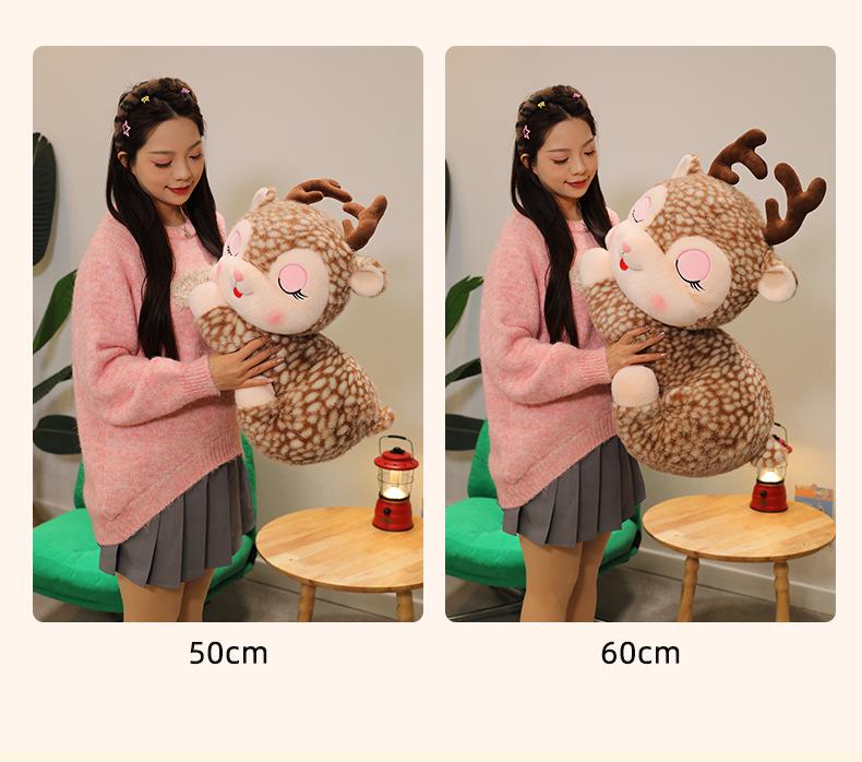 Cute Cartoon Sika Deer Plush Toy - Lying Fawn Pillow Doll