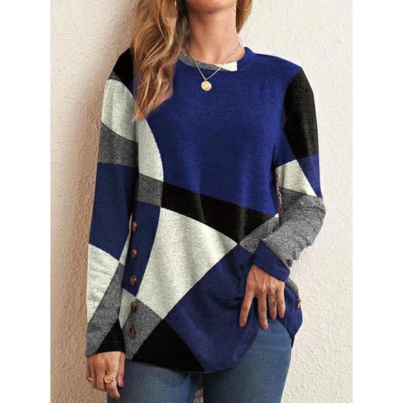 Women's Contrast Color Print Long Sleeve Casual T-Shirt Top