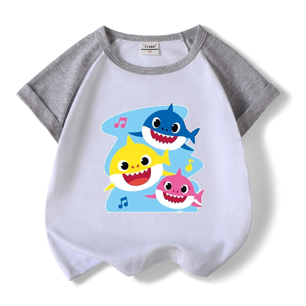 Kids' Baby Shark Summer Set 2024: Pure Cotton Cartoon T-Shirt & Shorts, Two-Piece Set