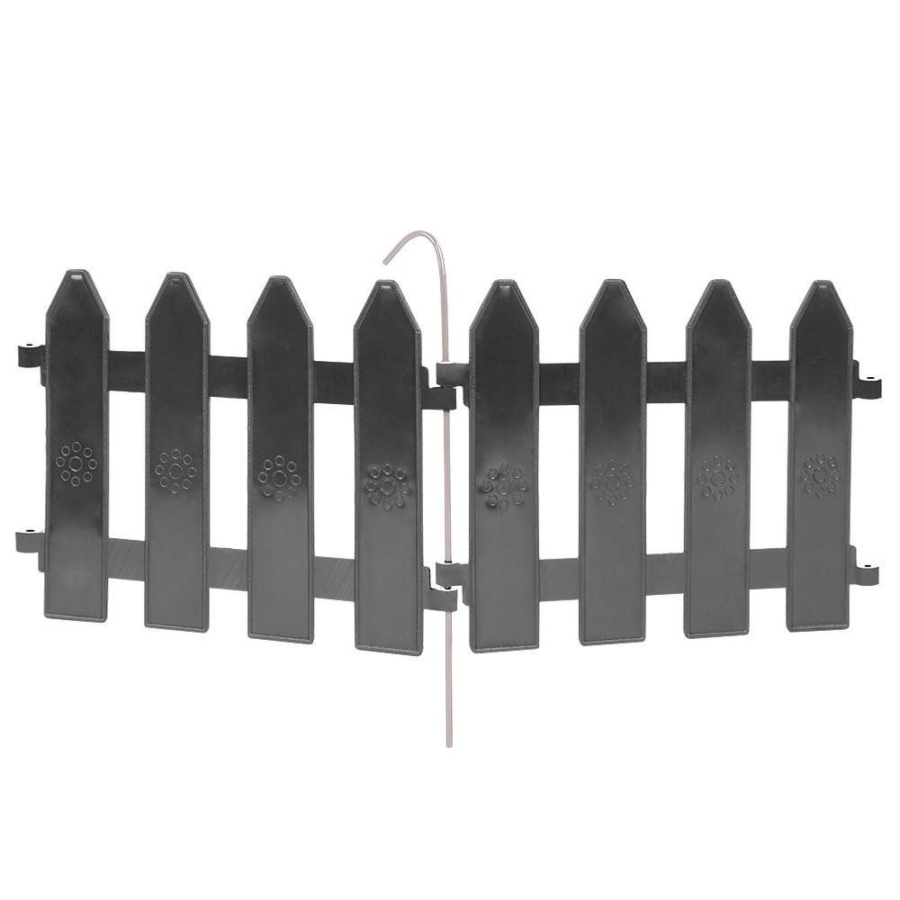 10x Plastic Garden Fence Gray Border Palisade Edging Lawn 2m
