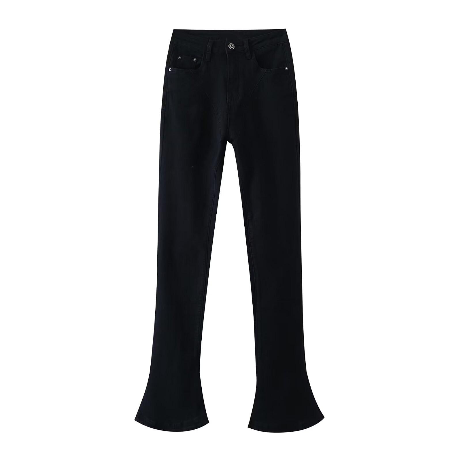 

Spring 2025 Women s Slim Fit V-Neck Patchwork Denim Bootcut Pants Medium