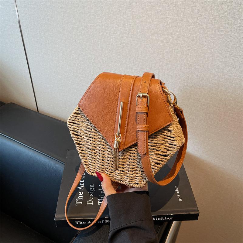 Straw Bag Women's New Summer Vacation Woven Bag Shoulder Messenger Bag Beach Bag Small Square Bag Women