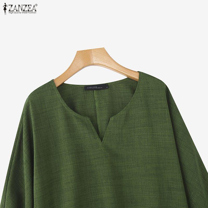 ZANZEA Camicetta casual da donna a maniche lunghe con scollo a V tinta unita