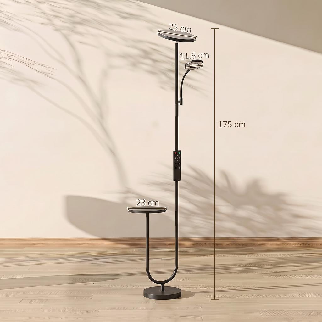 Uplighter Floor Lamp with Table and Reading Light, Dual Light Dimmable Standing Lamp with Remote & 4 Colour Temperatures