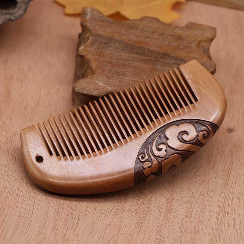Thickened Boutique Old Peach Wood Comb Carved Electrostatic Hairdressing Wooden Hair Comb
