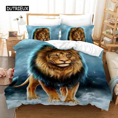 Copripiumino Leone Set Biancheria da Letto 3D Fauna Selvatica Africana per Bambini Ragazze Copripiumino in Morbida Microfibra con Chiusura a Cerniera