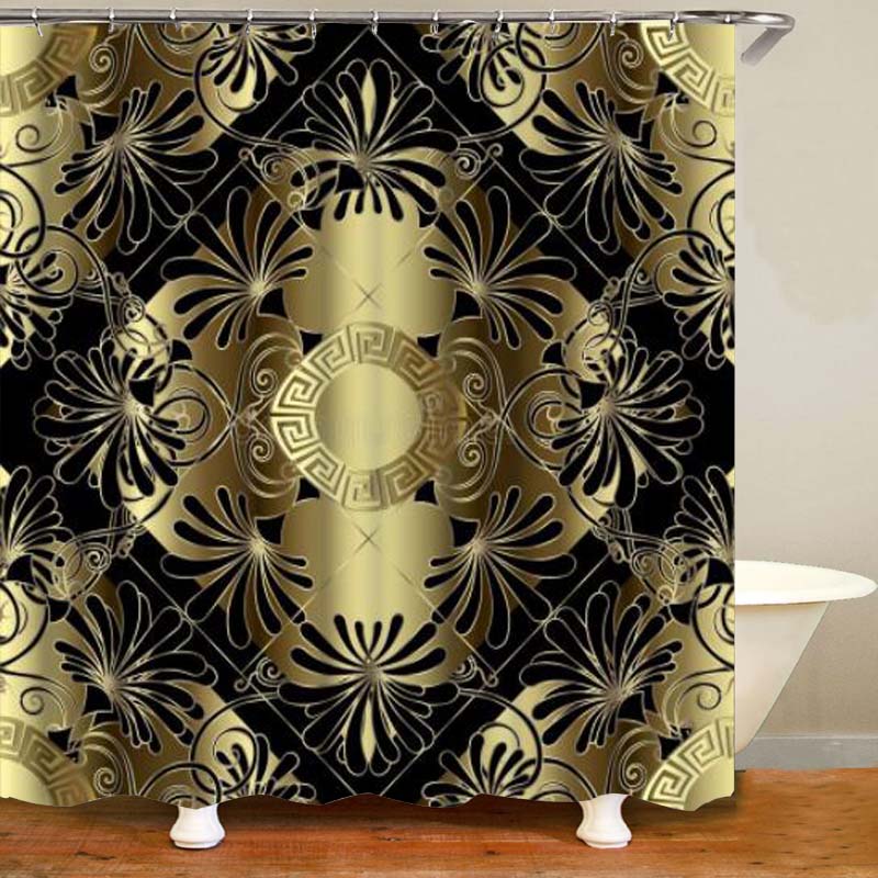 Geometric Grecian Key Meander Mandala Pattern Shower Curtain And Rug Set Abstract Geometric Bathroom Mats Rugs Toilet Decor Mat
