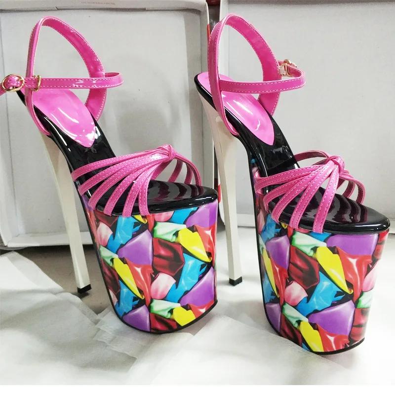 Fashion Women Shine Electroplated Heel Sandals Pole Dance Shoes Sexy Stripper Nightclub High Heels 19CM Exotic Models Shows