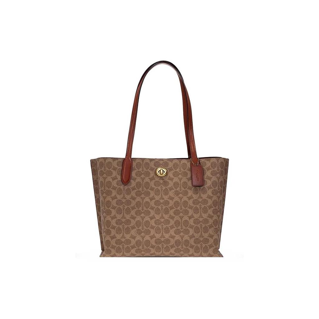 Coach Willow Coated Canvas Calfskin Tote Bag , Shopping Bag , Handbag , Shoulder Bag Large Women's Brown (Unisex) Shoulder Bags