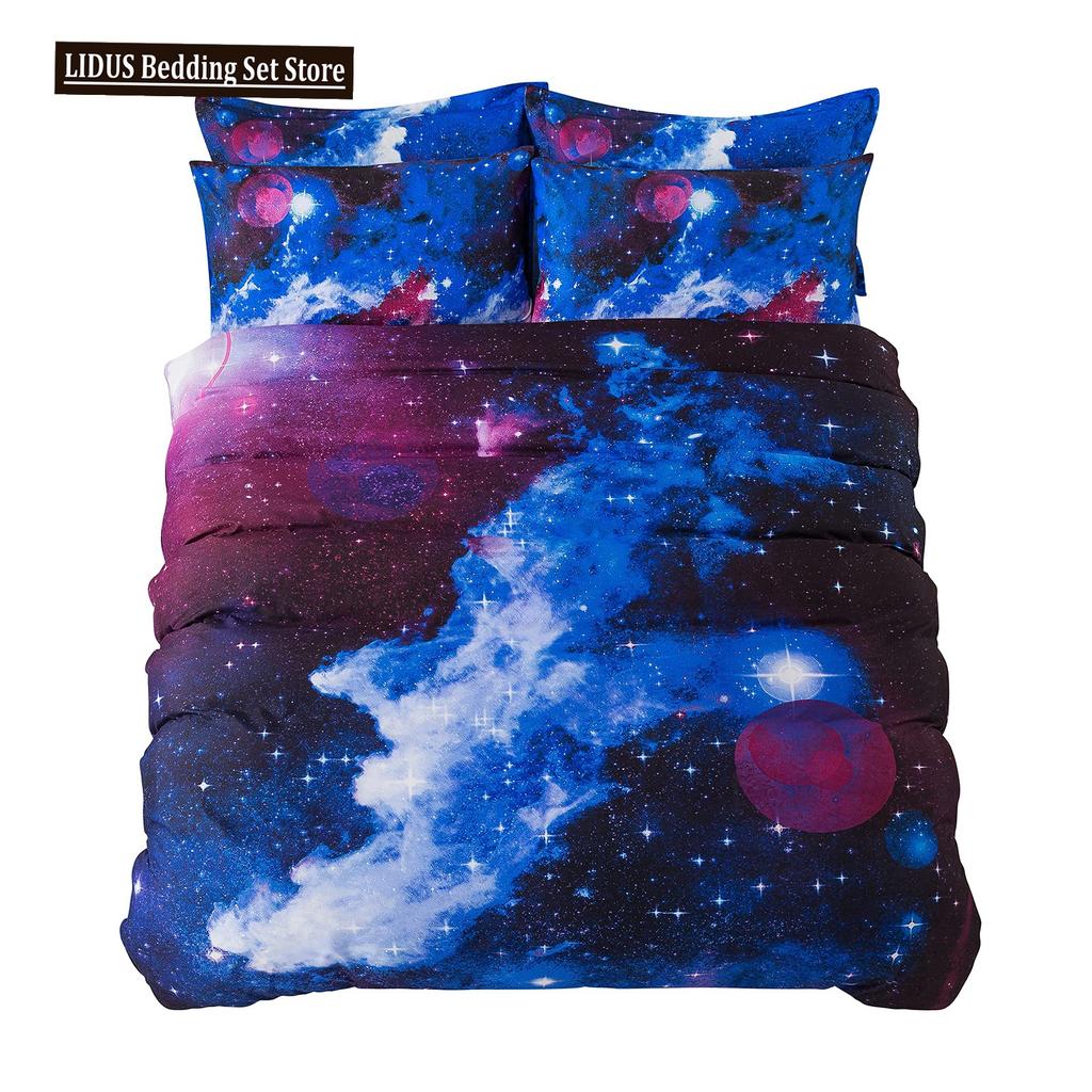 Galaxy Theme Blue Purple Design Duvet Cover Full Size For Girls Boys Teens Kids Gifts Starry Dream Sky Bedding Set Room Decor