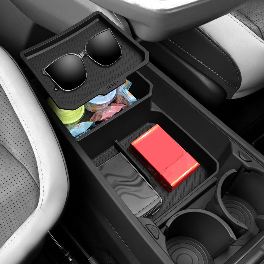 Smabee for Kia EV3 EV4 2024-2026 Center Console Layer Lower Storage Box Central Tray Organizer Car Interior Accessories Black