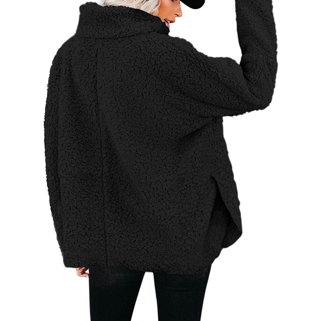 Oversized Turtleneck Sherpa Fleece Sweatshirt,Loose Long Sleeve Warm Teddy Coat Pullover Top,Soft Fluffy Casual Outerwear for Multi-color Outfits